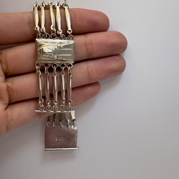 VTG Sterling Silver 925 Aztec Warrior Mask Wide Chunky Bracelet Size 7" Length - Picture 6 of 10